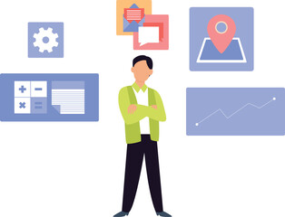 The boy is standing.