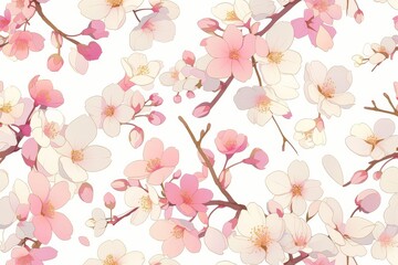 A seamless pattern of delicate cherry blossoms dancing in the wind