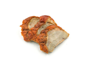 Roast duck meat sliced on white background