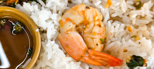 Shrimp meat on rice in a plate