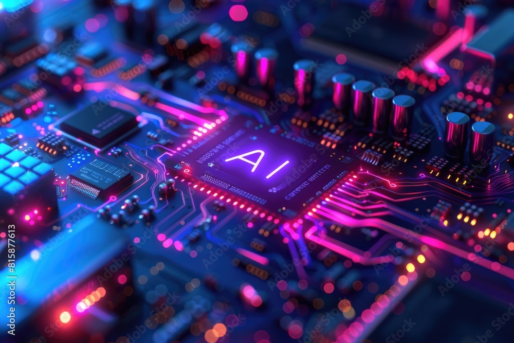 Poster artificial intelligence (ai) concept, abstract ai processor and quantum computer background.