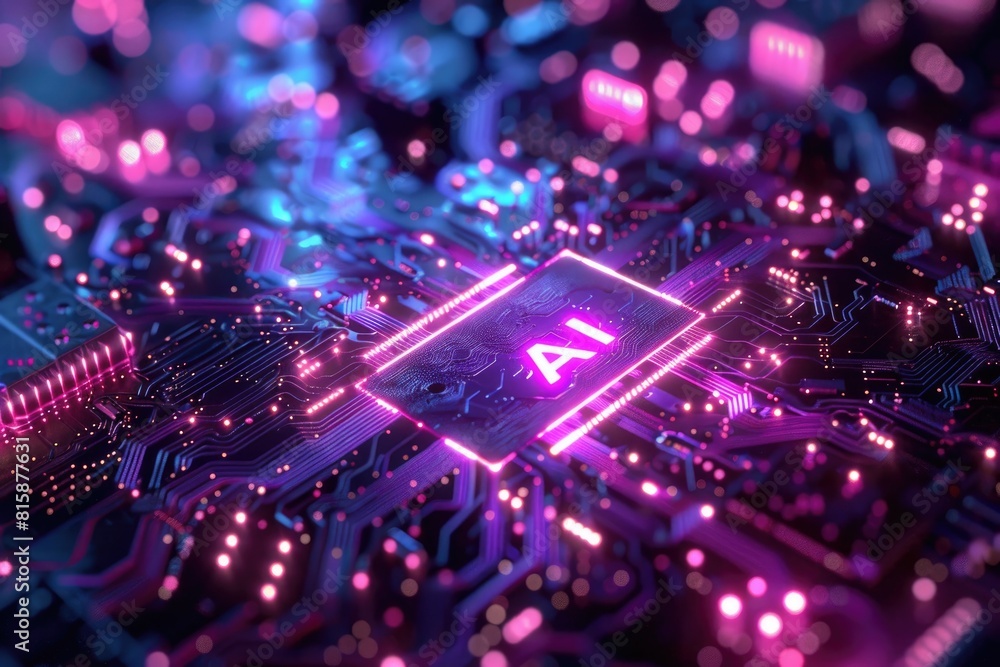 Poster artificial intelligence (ai) concept, abstract ai processor and quantum computer background.
