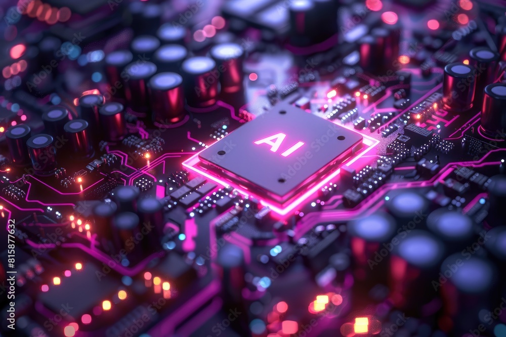 Poster artificial intelligence (ai) concept, abstract ai processor and quantum computer background.