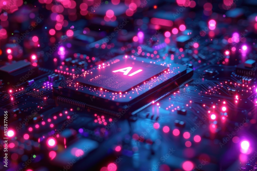 Poster artificial intelligence (ai) concept, abstract ai processor and quantum computer background.
