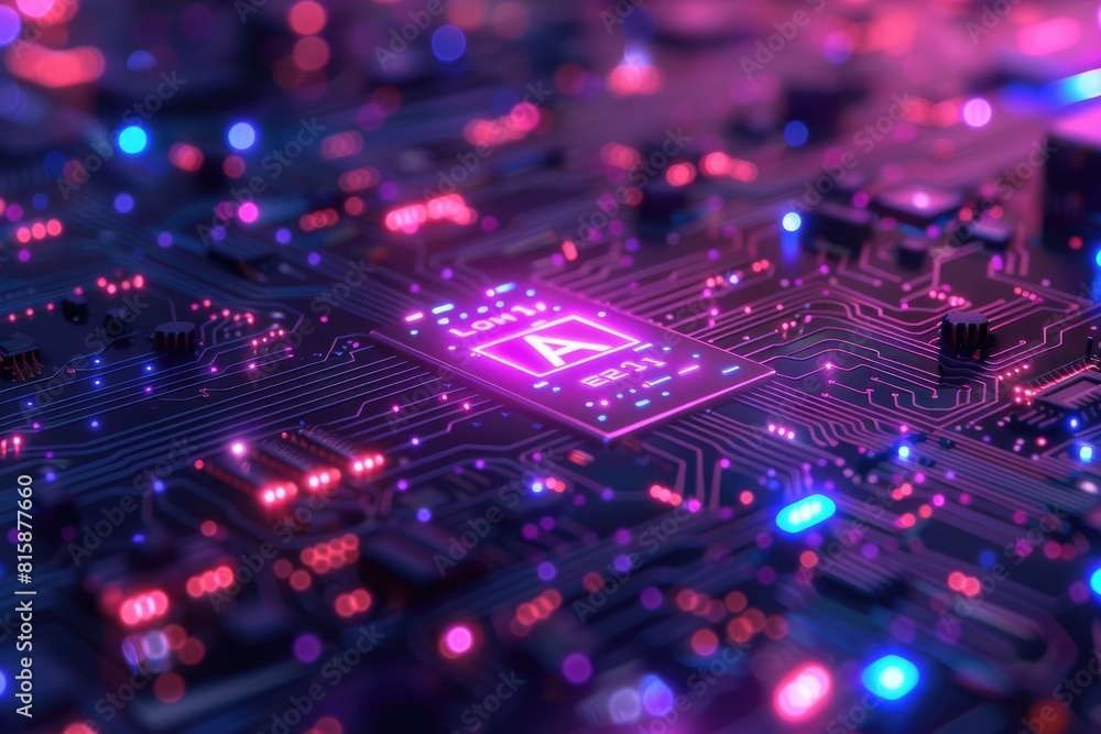 Poster artificial intelligence (ai) concept, abstract ai processor and quantum computer background.