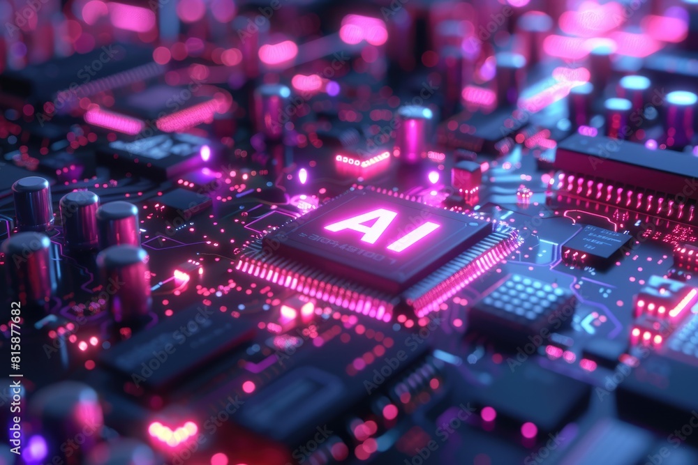 Poster artificial intelligence (ai) concept, abstract ai processor and quantum computer background.