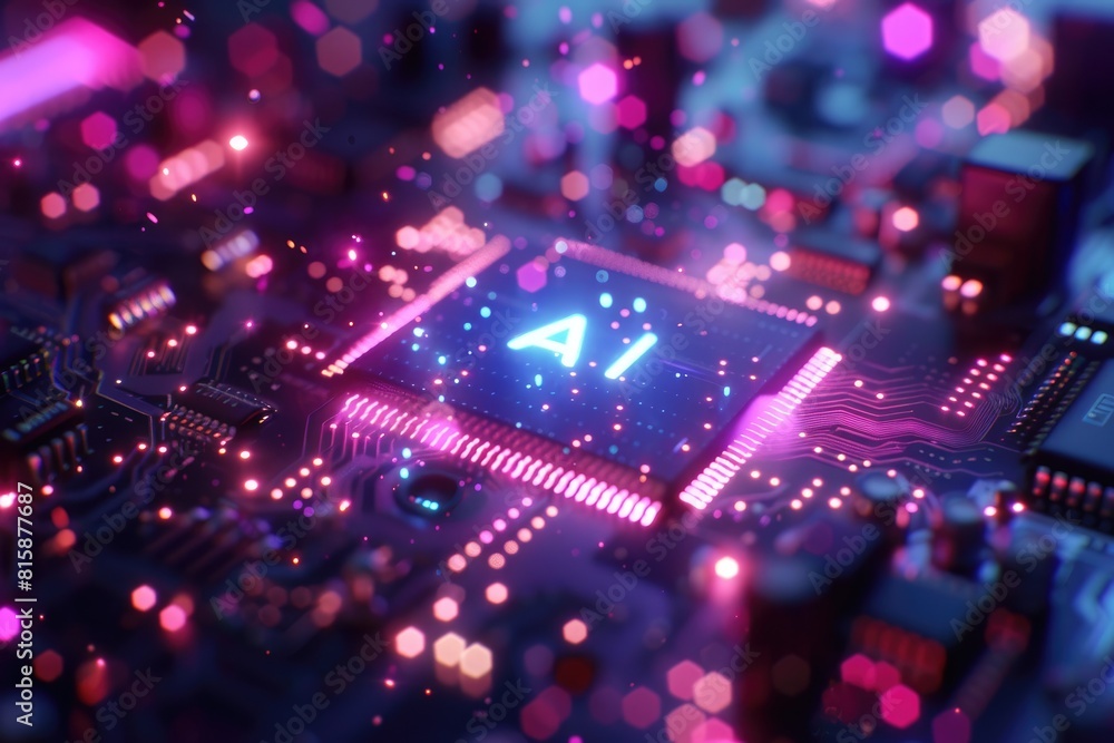 Poster artificial intelligence (ai) concept, abstract ai processor and quantum computer background.