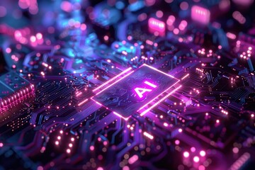 Fototapeta premium Artificial Intelligence (AI) concept, Abstract AI processor and quantum computer background.