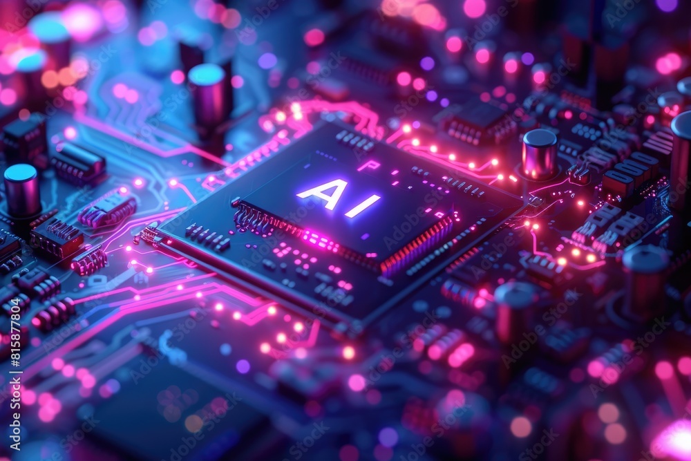 Poster artificial intelligence (ai) concept, abstract ai processor and quantum computer background.
