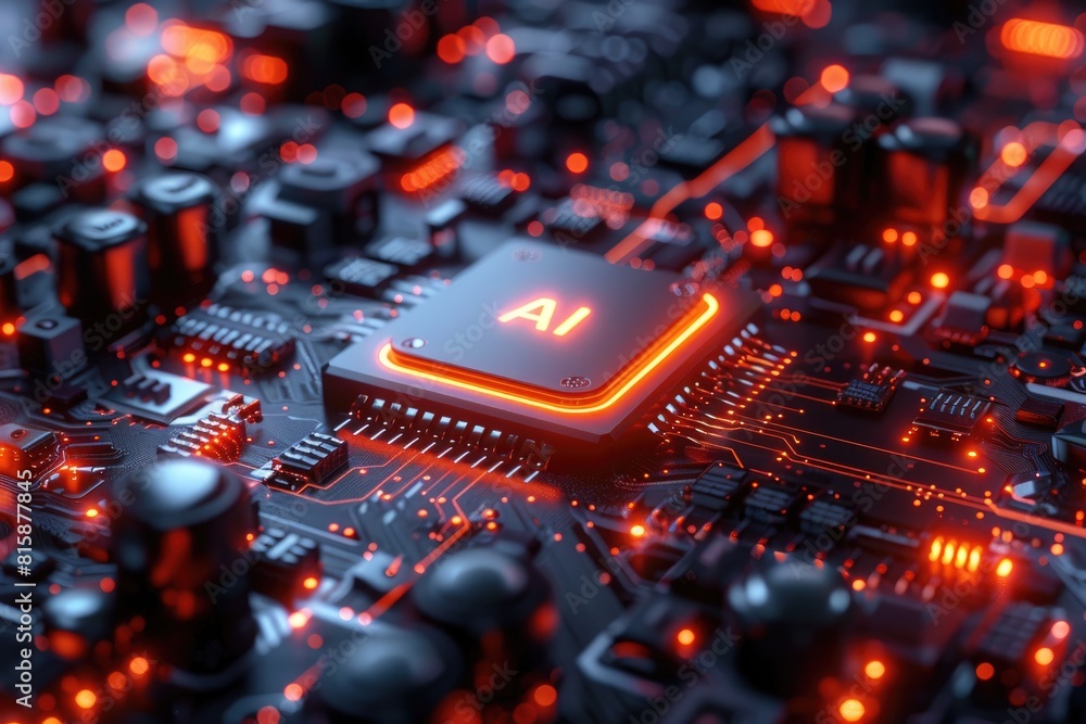 Poster artificial intelligence (ai) concept, abstract ai processor and quantum computer background.