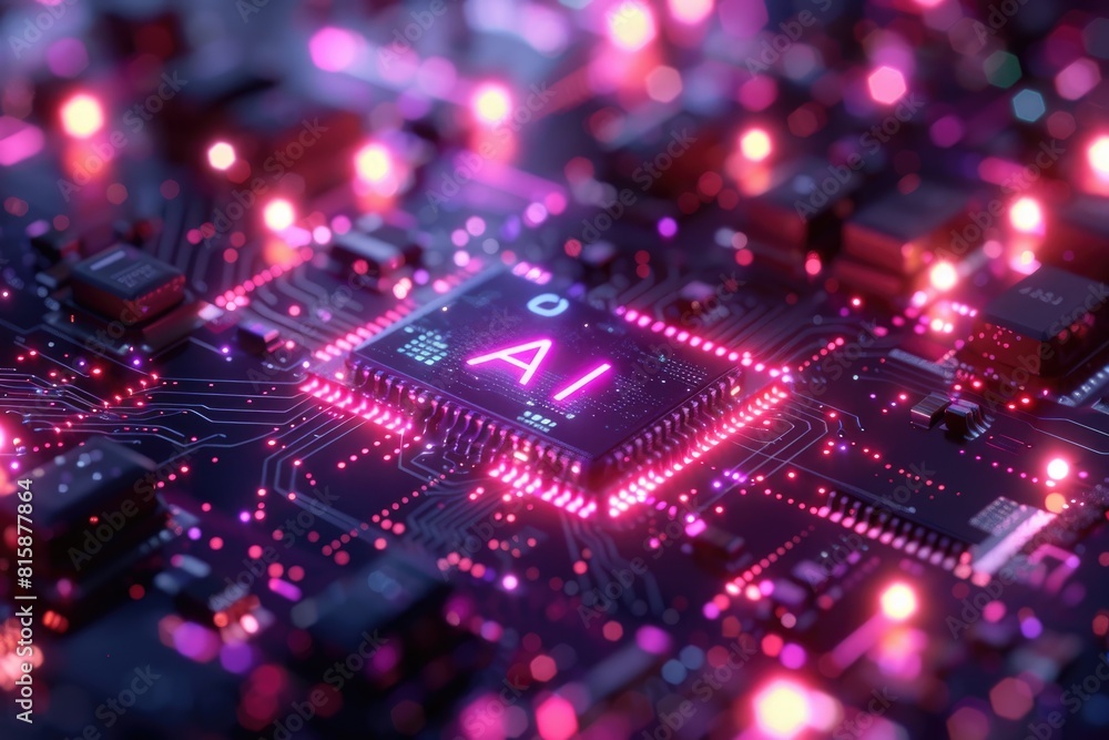 Poster artificial intelligence (ai) concept, abstract ai processor and quantum computer background.