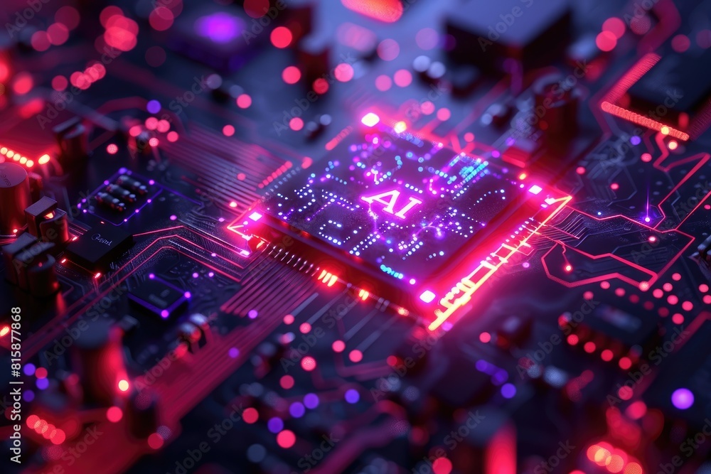 Poster artificial intelligence (ai) concept, abstract ai processor and quantum computer background.
