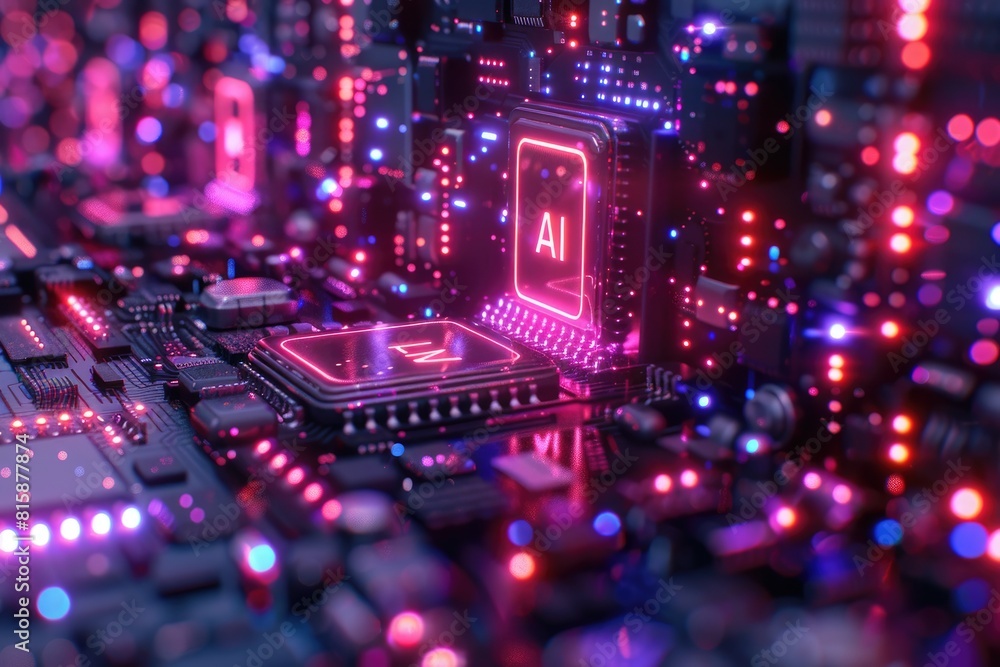Poster artificial intelligence (ai) concept, abstract ai processor and quantum computer background.
