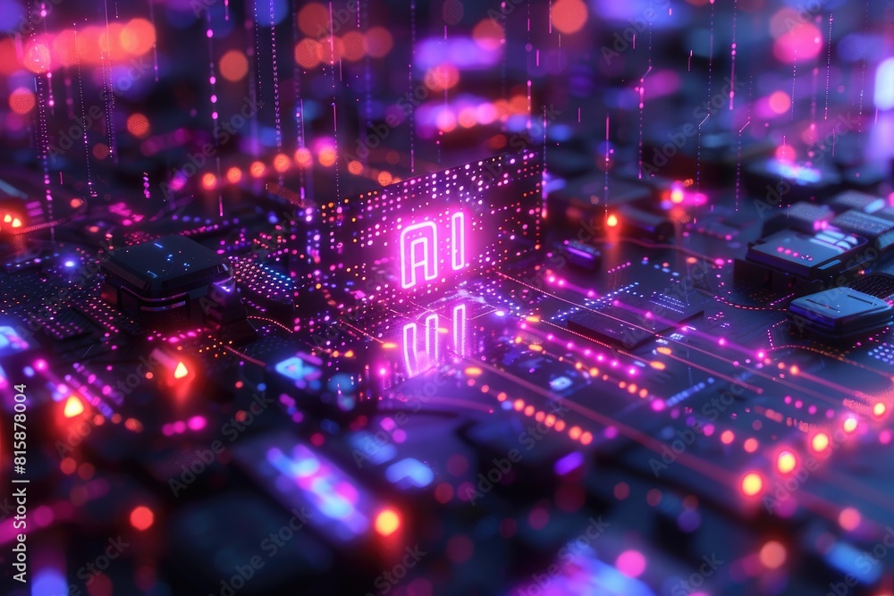 Poster artificial intelligence (ai) concept, abstract ai processor and quantum computer background.