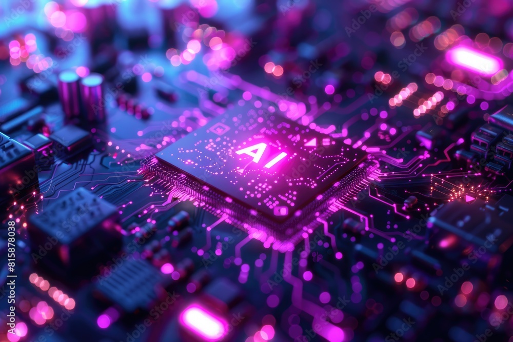 Poster artificial intelligence (ai) concept, abstract ai processor and quantum computer background.