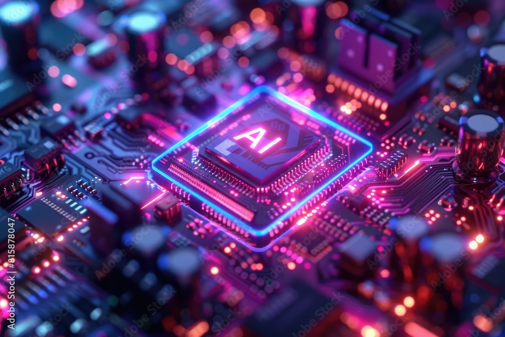 Poster artificial intelligence (ai) concept, abstract ai processor and quantum computer background.