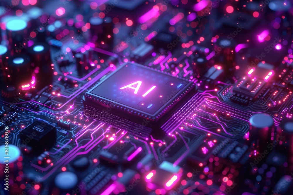 Poster artificial intelligence (ai) concept, abstract ai processor and quantum computer background.