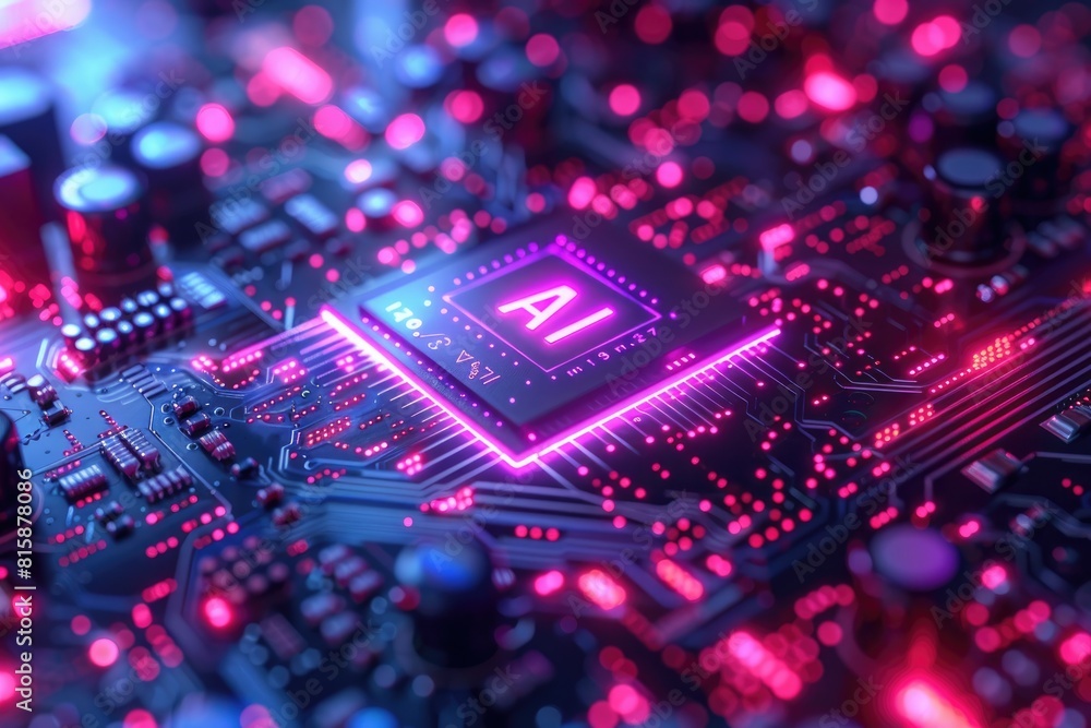 Poster artificial intelligence (ai) concept, abstract ai processor and quantum computer background.