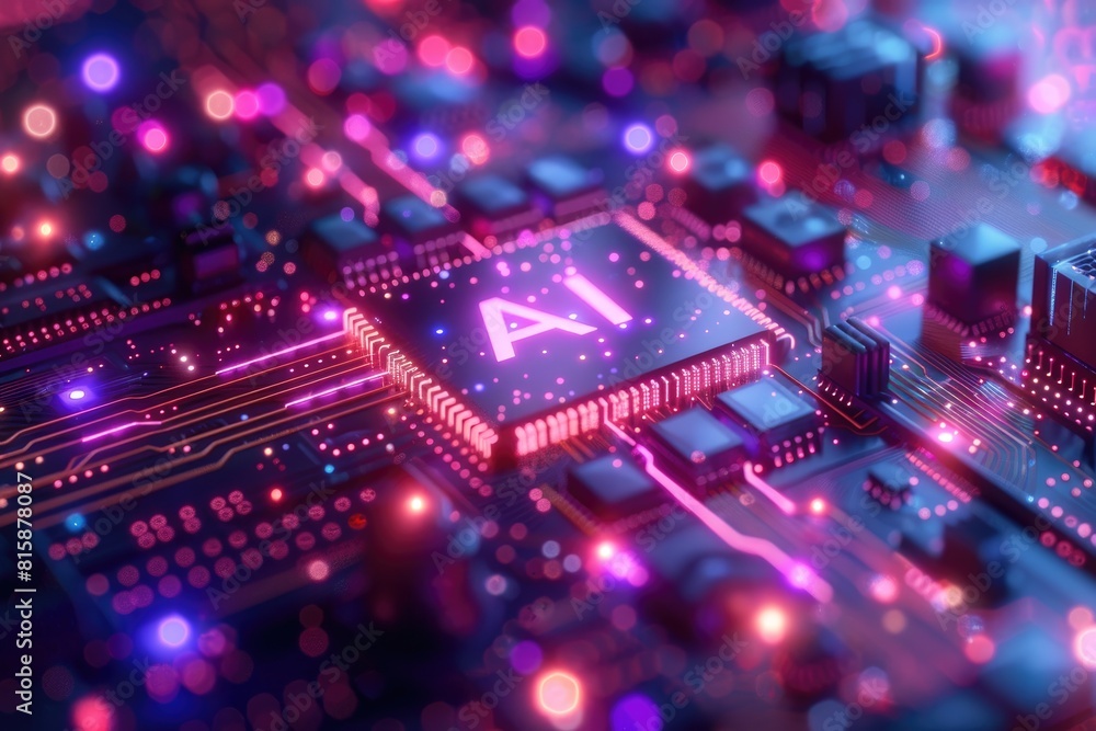 Poster artificial intelligence (ai) concept, abstract ai processor and quantum computer background.