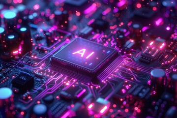 Fototapeta na wymiar Artificial Intelligence (AI) concept, Abstract AI processor and quantum computer background.