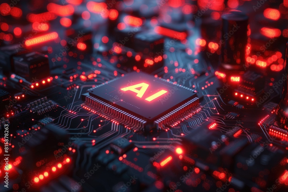 Poster artificial intelligence (ai) concept, abstract ai processor and quantum computer background.