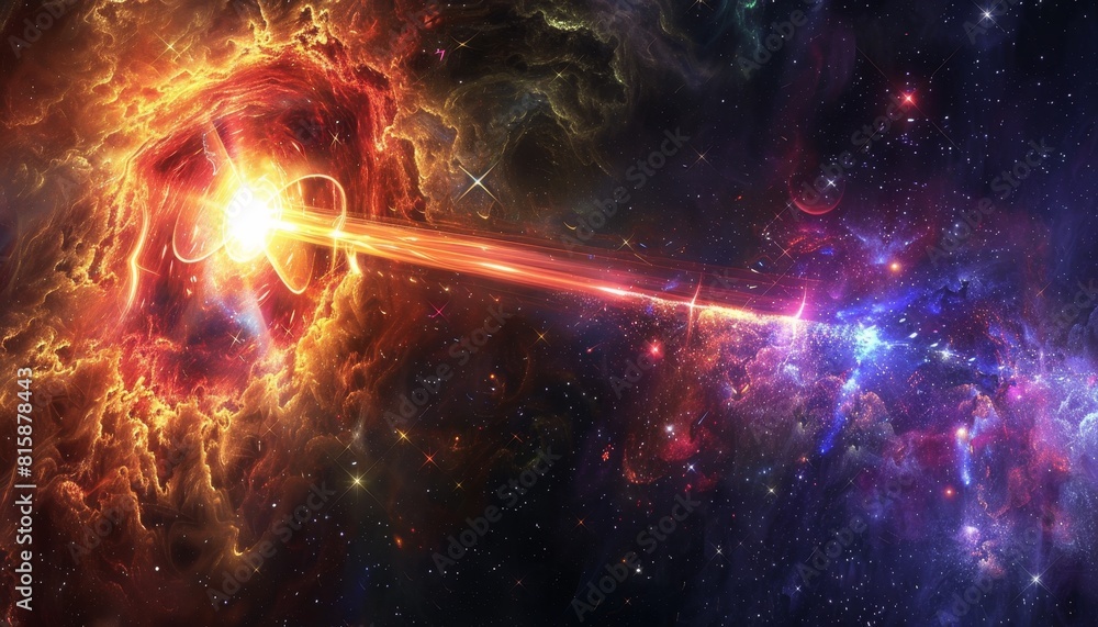 Wall mural a colorful space scene with a bright orange and red explosion in the middle by ai generated image