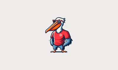 Fototapeta premium pelican wearing sun glass vector illustration logo design