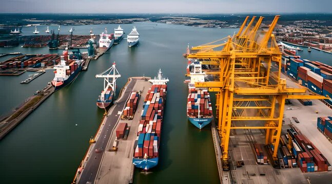 Port with cranes and cargo ships // Hafen mit Kr&auml;nen und Frachtschiffen