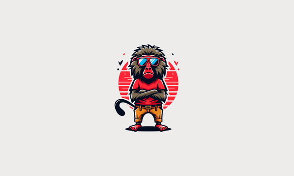 baboon wearing sun glass vector illustration logo design