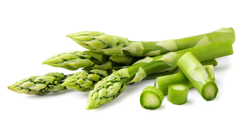 Asparagus and pieces on a white background. Isolated