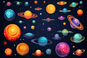 A seamless pattern showcasing the solar system with all planets orbiting around the sun. Generative AI