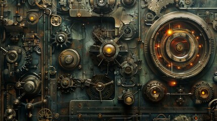 Create an image of a fantastical contraption reminiscent of a steampunk device, adorned with gears, levers, and dials, all linked to a PIN entry mechanism. 