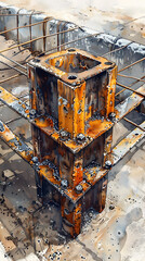 Fototapeta premium Weathered and Rusty Weld Components Forming an Abstract Industrial Artwork