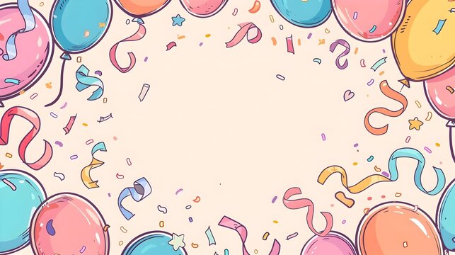 Colorful Balloons and Confetti for Birthday Party or Event