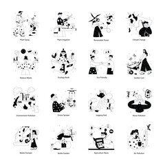 Fototapeta premium Bundle of Environmentalism Doodle Mini Illustrations