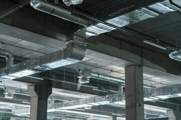 Air ventilation system on the ceiling in a large warehouse