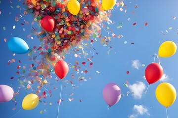 Colorful confetti, balloons
