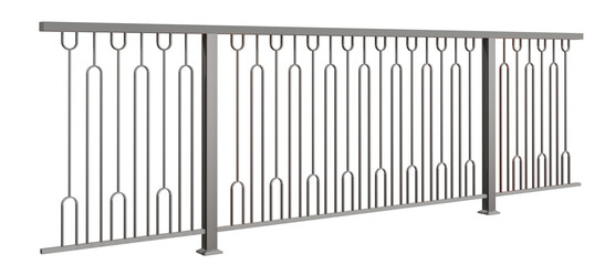 3D illustration features a steel balustrade, adding a modern touch to exterior design concepts (transparent background). Its clean lines create a sophisticated look.
