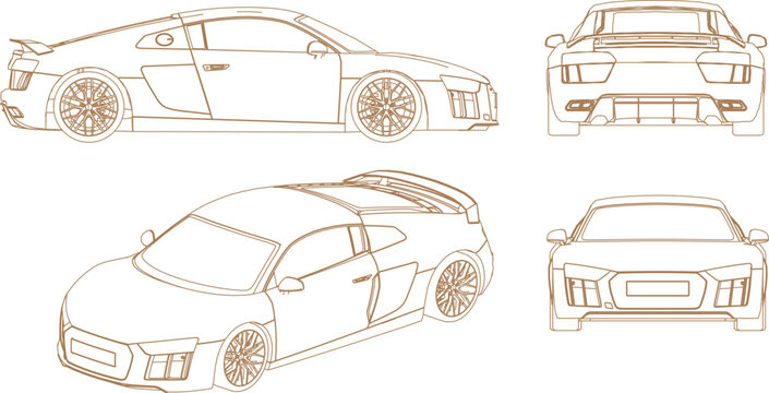 Vector illustration sketch of luxury sedan car design from various perspectives