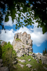 A majestic rock in a leafy frame