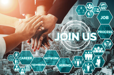 Human Resources Recruitment and People Networking Concept. Modern graphic interface showing...
