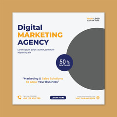 Business marketing agency promotion social media post template. Editable square banner design with place for the photo