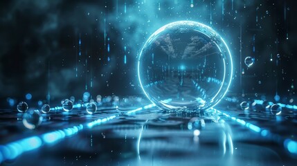 A Futuristic And Dynamic Technology Design With A Vibrant Blue Background And A Large Circular Entrance Leading To Another Space 