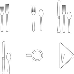 Sketch illustration vector design drawing of cutlery accessories on table