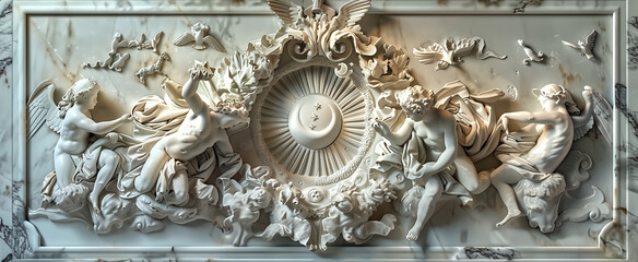 panel wall art, marble background with Aquarius designs , wall d