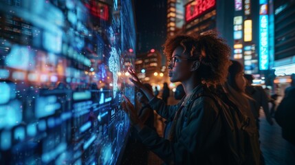 A Group Of Diverse Individuals Gathered Around A Large Glowing Holographic Display