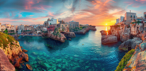 The old town in Bari, Italy with the sea and cliffs. Polignano streamer view of Polignano. The city...
