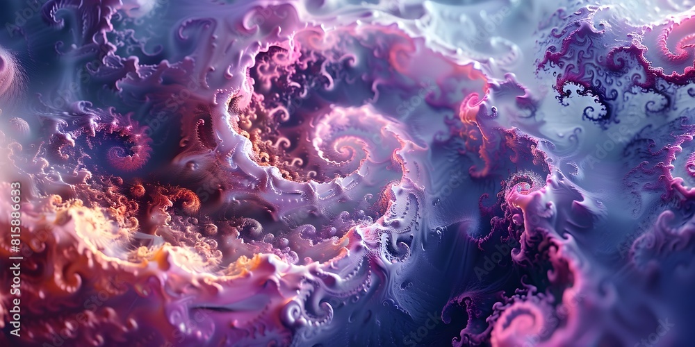 Poster captivating abstract fractal patterns and swirling cosmic textures for digital art tutorials