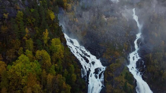 Latefossen is one of the most visited waterfalls in Norway and is located near Skare and Odda, Hordaland, Norway