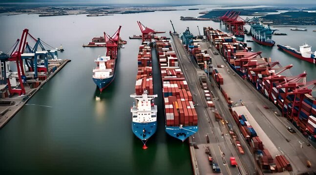 Port with cranes and cargo ships // Hafen mit Kr&auml;nen und Frachtschiffen